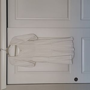 Smocked midi dress with puff sleeves